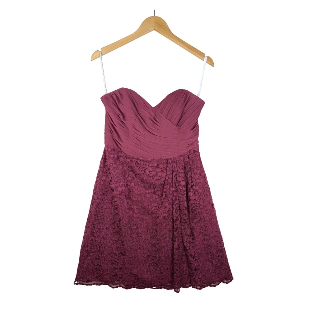 David's Bridal Sleeveless Lined Lace Bottom Cocktail Dress size 8 Wine Red